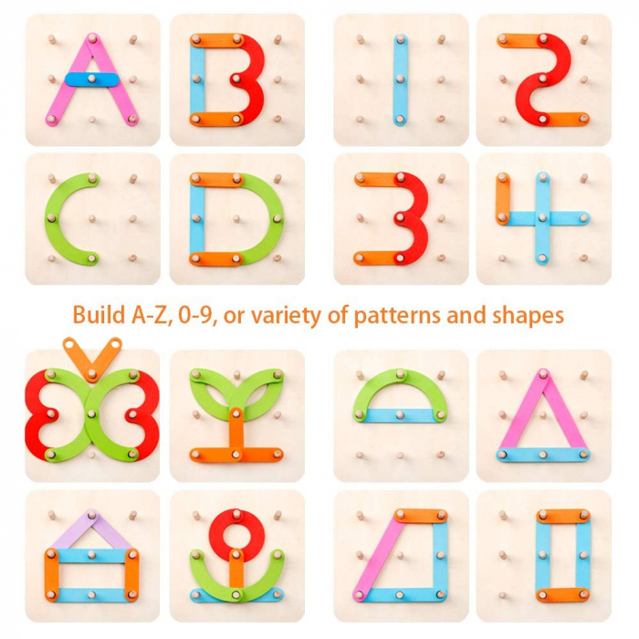 Joc din lemn Montessori Geoboard litere, cifre si culori [2]
