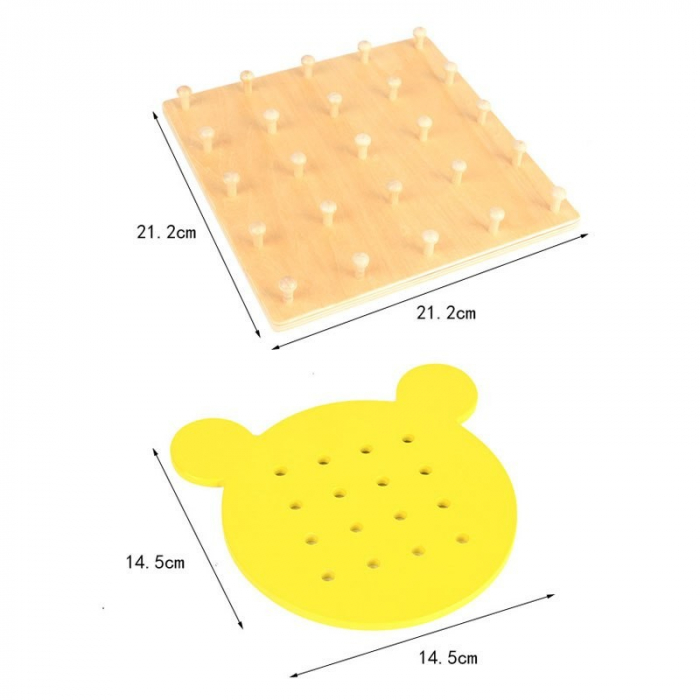 Joc din lemn Montessori Geoboard Snururi si Elastice cu 2 table [9]
