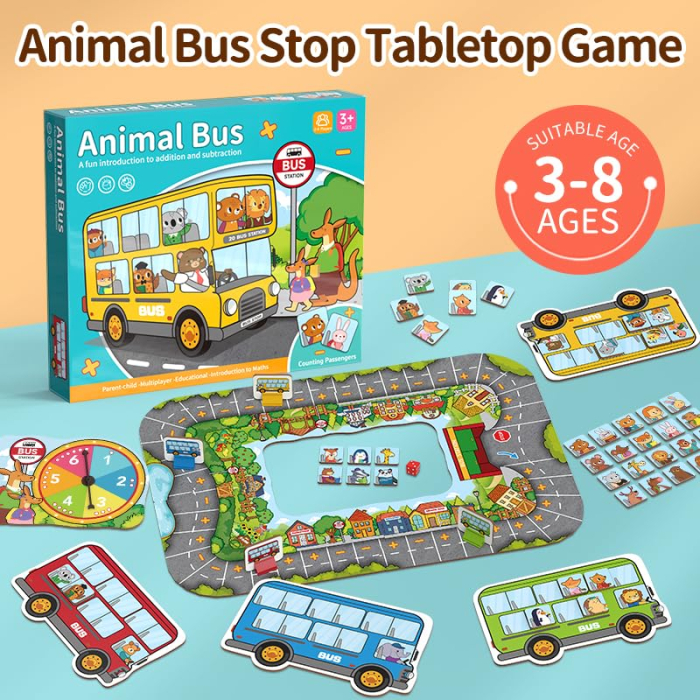 Joc educativ de societate Animal Bus, adunare si scadere cu zar si ruleta, 2-4 jucatori, 3-8 ani [7]