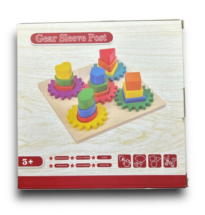Joc Educativ Montessori 5 Coloane cu Forme Geometrice si Sistem de Roti Zimtate, Multicolor [3]