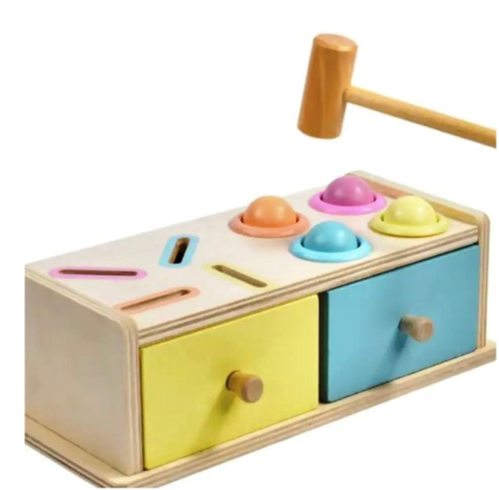 Joc educativ Montessori Cutia cu sertare sortatoare, pastel, din lemn