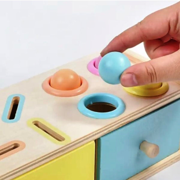 Joc educativ Montessori Cutia cu sertare sortatoare, pastel, din lemn [6]