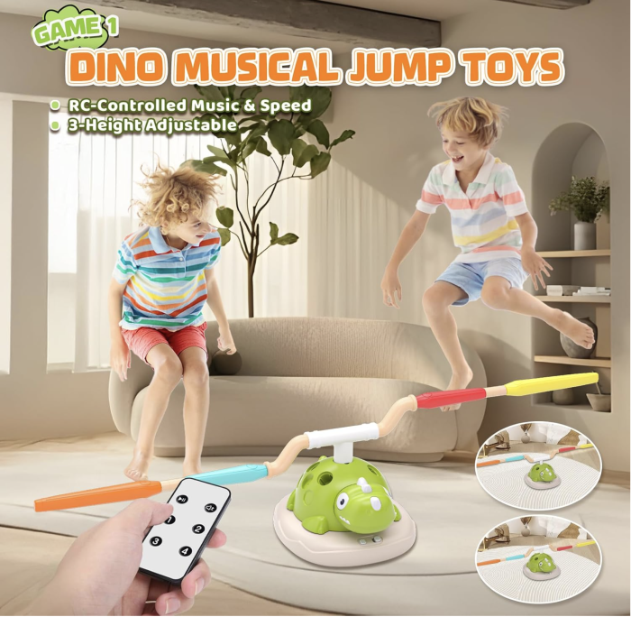 Joc interactiv de miscare 3 in 1 Dinozaur cu lansator de rachete, sarituri si aruncare de inele [6]