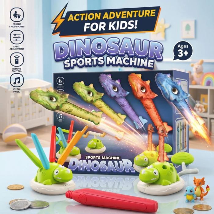 Joc interactiv de miscare 3 in 1 Dinozaur cu lansator de rachete, sarituri si aruncare de inele [3]
