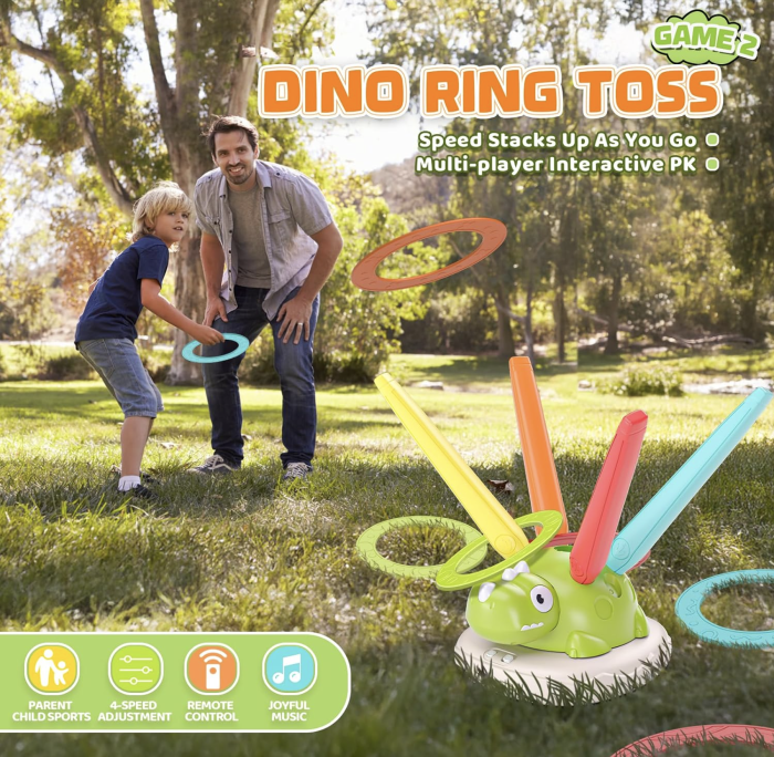 Joc interactiv de miscare 3 in 1 Dinozaur cu lansator de rachete, sarituri si aruncare de inele [7]