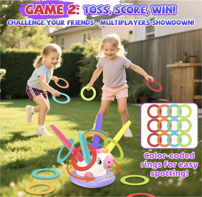 Joc interactiv de miscare 3 in 1 Unicorn cu lansator de rachete, sarituri si aruncare de inele [4]