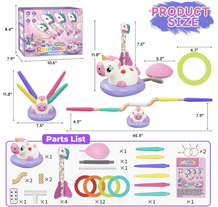 Joc interactiv de miscare 3 in 1 Unicorn cu lansator de rachete, sarituri si aruncare de inele [7]