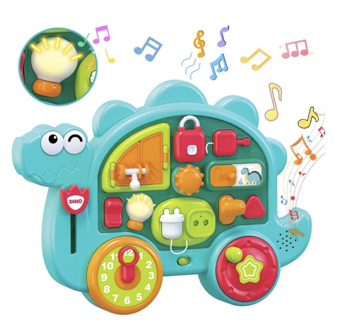 Busy Board cu 12 activitati pentru bebe ,   Dinozaur