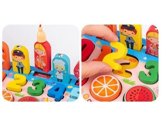 Joc Logarithmic Montessori 7 in 1, cu cifre, fructe, animale si familie, din lemn [22]