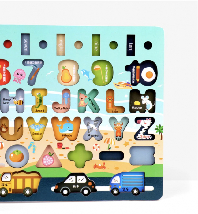 Joc Logarithmic Montessori 8 in 1, cu cifre, litere forme si vehicule, din lemn [13]