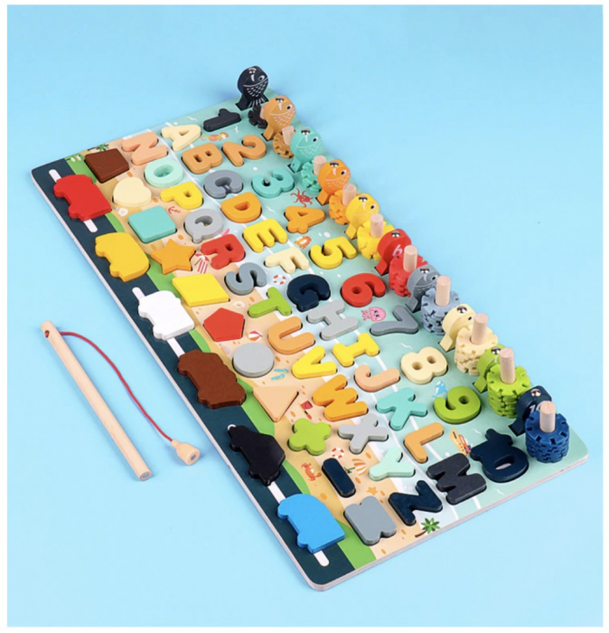 Joc Logarithmic Montessori 8 in 1, cu cifre, litere forme si vehicule, din lemn [5]