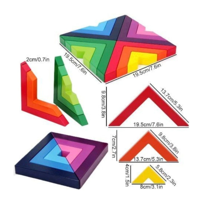 Joc Montessori 12 Piese Unghi Drept Curcubeu - Constructii Matematice, din lemn [7]