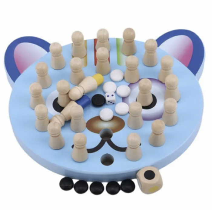 Joc montessori 2 in 1, de memorie memory chess si tintar, pisicuta, din lemn
