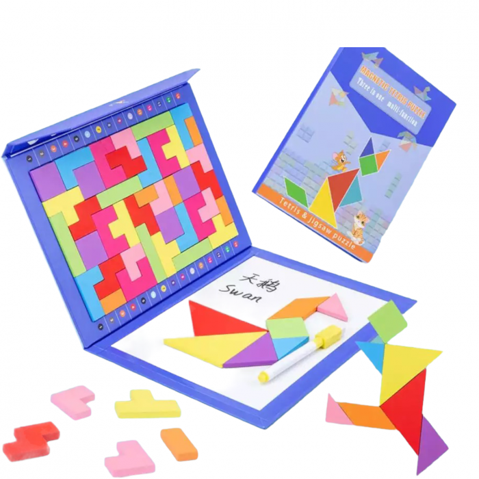 Joc Montessori 3 in 1, Tetris, tangram si Puzzle magnetic