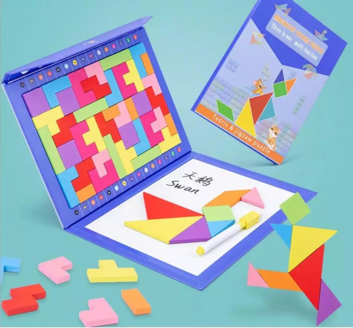 Joc Montessori 3 in 1, Tetris, tangram si Puzzle magnetic [6]