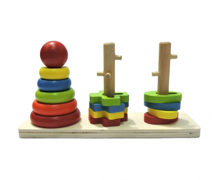 Joc Montessori 3 turnuri de sortare complexa, Rainbow, din lemn [2]