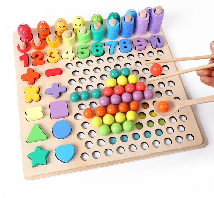 Joc Montessori 5 in 1 Logarithmic Plate Beads, din lemn [11]