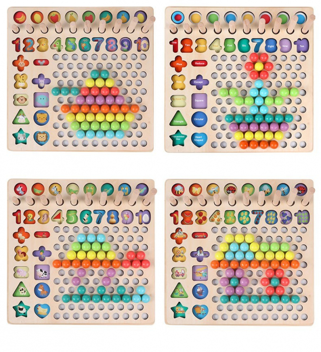 Joc Montessori 5 in 1 Logarithmic Plate Beads, din lemn [9]