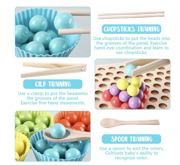 Joc Montessori de Indemanare si Asociere Culori, Bead Holder, din Lemn [12]