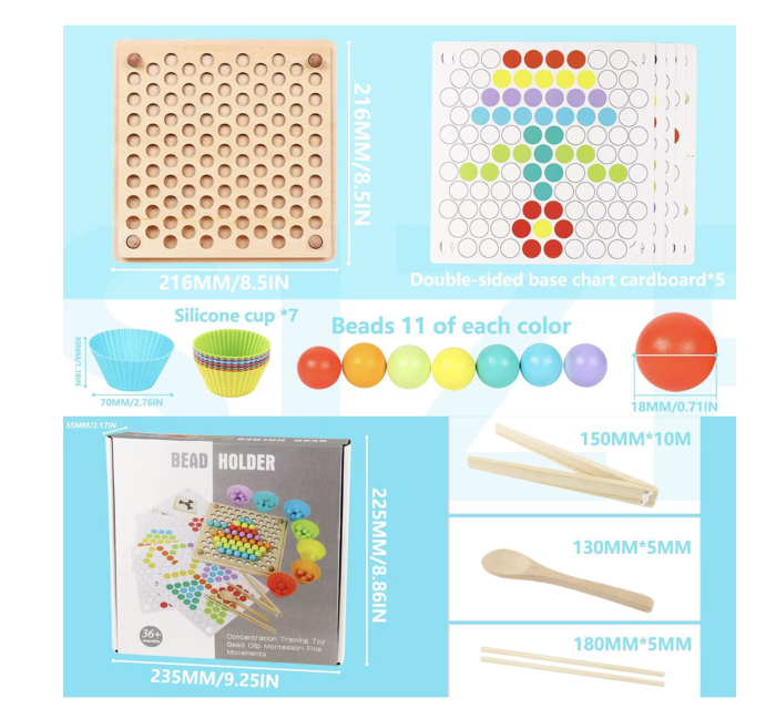 Joc Montessori de Indemanare si Asociere Culori, Bead Holder, din Lemn [14]