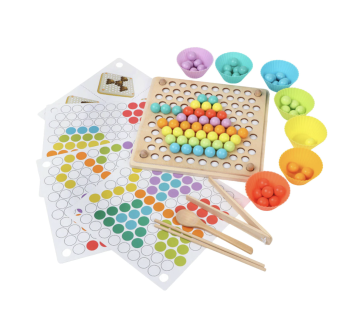 Joc Montessori de Indemanare si Asociere Culori, Bead Holder, din Lemn [2]