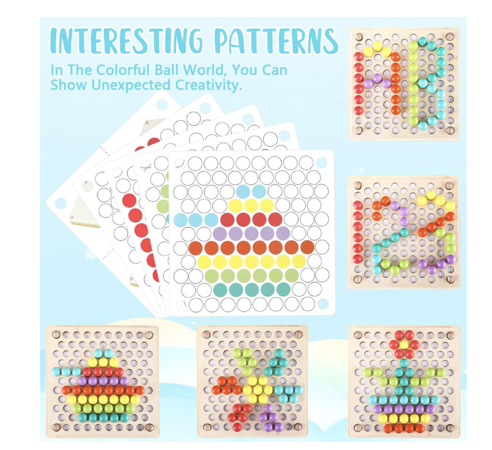 Joc Montessori de Indemanare si Asociere Culori, Bead Holder, din Lemn [15]