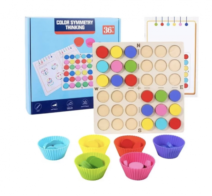 Joc Montessori cu jetoane colorate de logica, memorie si asociere simetrica