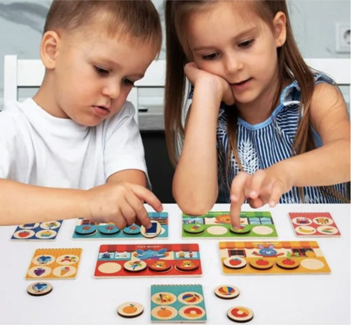 Joc Montessori de asociere si memorie Animal Supermarket, din lemn [3]