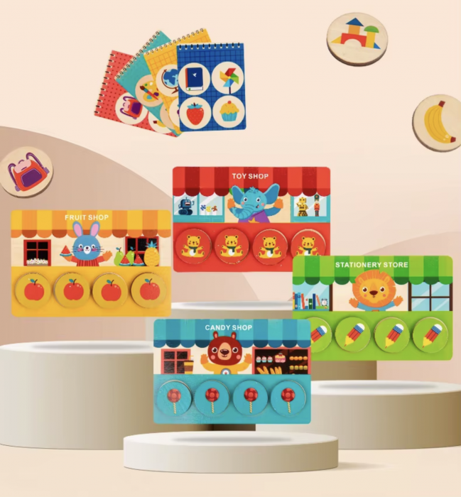 Joc Montessori de asociere si memorie Animal Supermarket, din lemn [5]