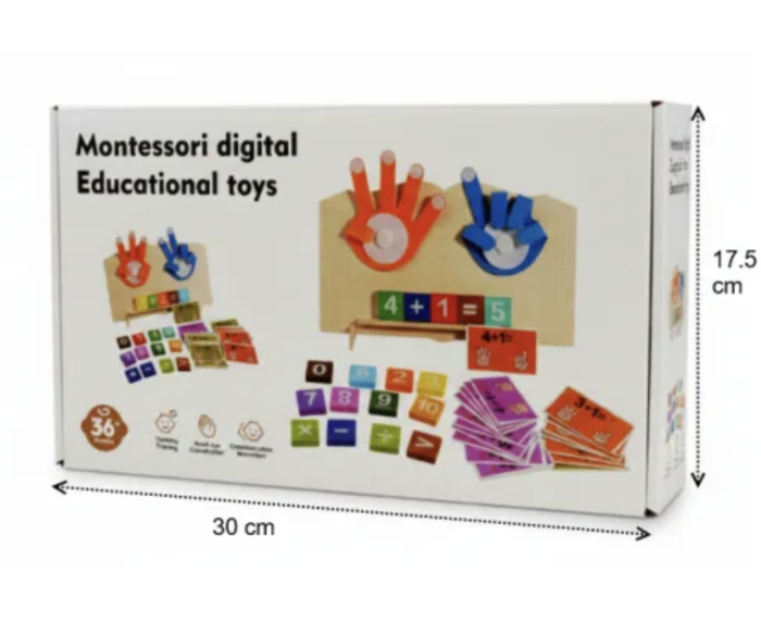 Joc Montessori din lemn pentru calcul matematic cu degete din fetru si suport, +3 ani [16]