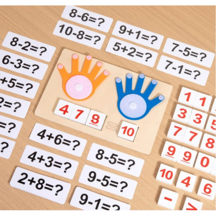 Joc Montessori din lemn Finger Arithmetic cu degete din fetru si placute incastru, +3 ani [4]