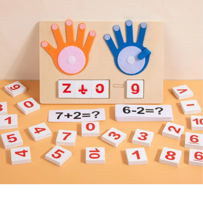 Joc Montessori din lemn Finger Arithmetic cu degete din fetru si placute incastru, +3 ani [3]