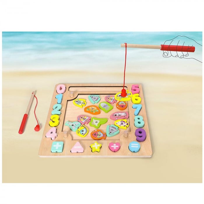 Joc Montessori de dexteritate si pescuit 4 in 1, Fishing Beads, din lemn [7]