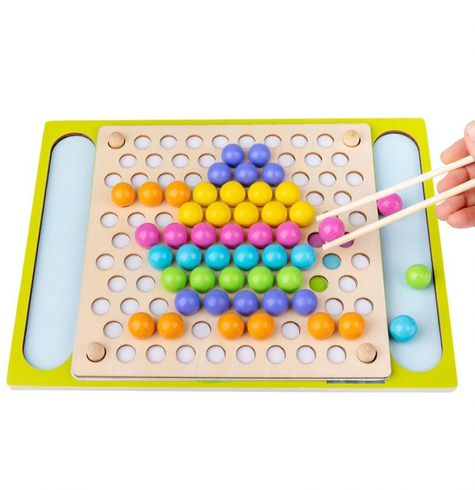 Joc Montessori de dexteritate si pescuit Fishing Beads, din lemn [4]