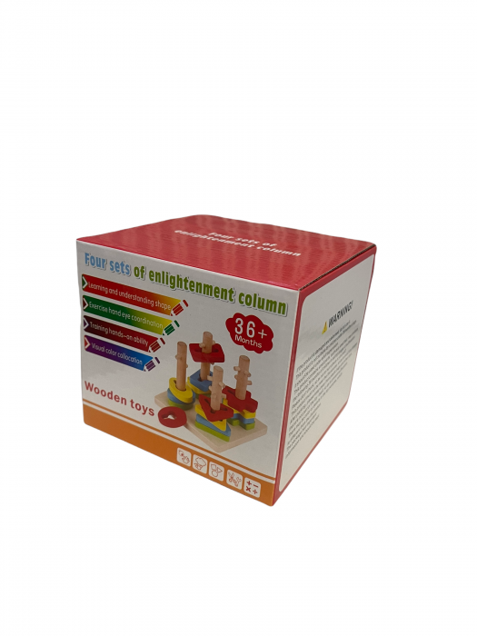Joc Montessori de indemanare cu 4 Coloane Sortatoare De Forme, Din Lemn [11]