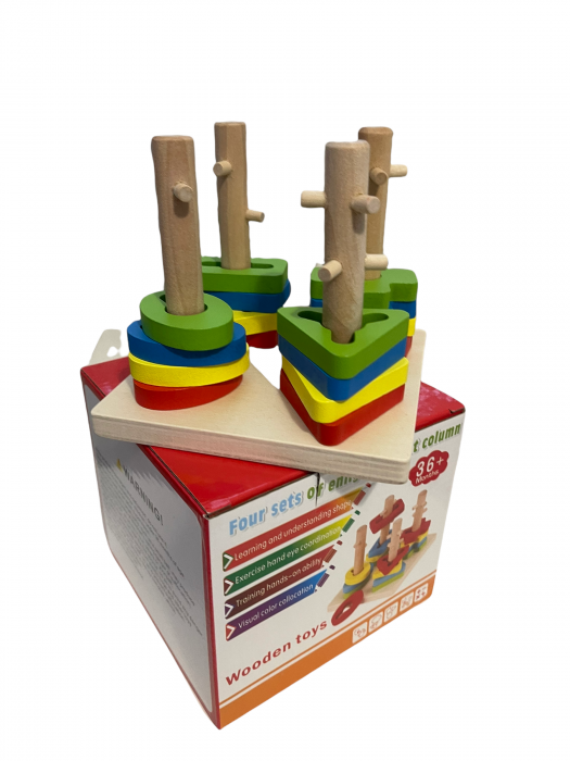 Joc Montessori de indemanare cu 4 Coloane Sortatoare De Forme, Din Lemn [8]