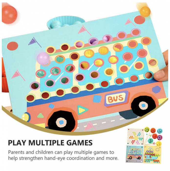 Joc Montessori Advanced Clip Beads, de indemanare si asociere culori cu bilute, din lemn [8]