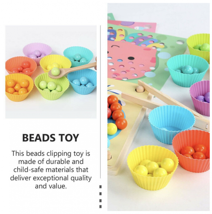 Joc Montessori Advanced Clip Beads, de indemanare si asociere culori cu bilute, din lemn [7]