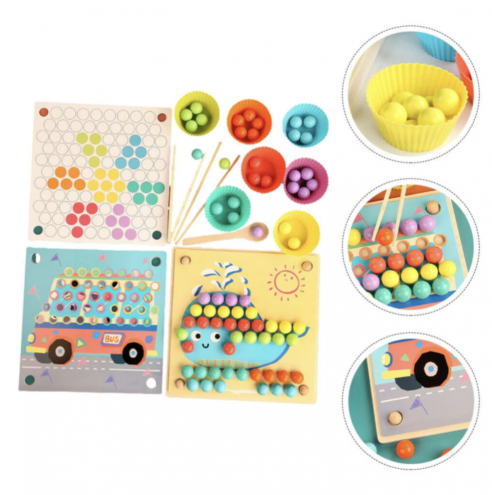 Joc Montessori Advanced Clip Beads, de indemanare si asociere culori cu bilute, din lemn [5]