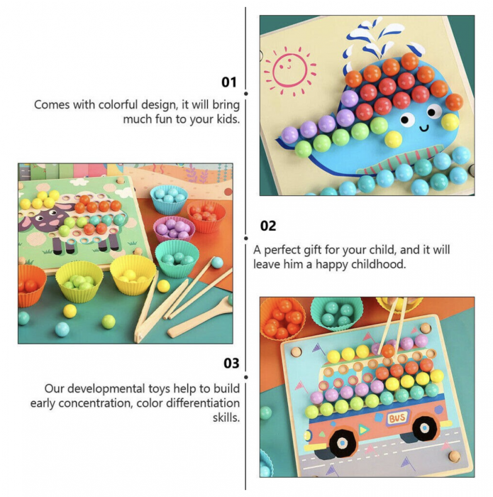 Joc Montessori Advanced Clip Beads, de indemanare si asociere culori cu bilute, din lemn [6]