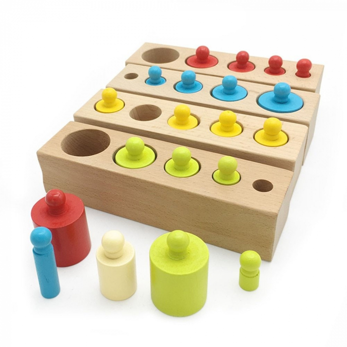 Joc Montessori de Invatare, 4 seturi cilindri color din lemn [1]