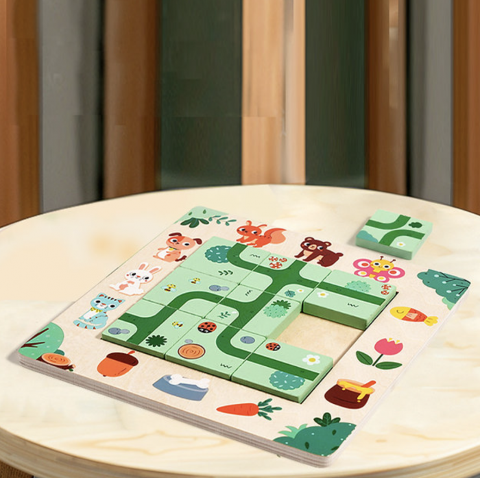 Joc Montessori de logica de tip Puzzle Gaseste Poteca, din lemn [6]