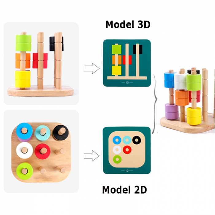 Joc Montessori de logica si perspectiva, 9 coloane, din lemn [11]