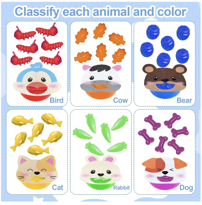 Joc Montessori de sortare culori cu piese silicon Hrana animalelor, 50 piese, 3 ani+ [4]