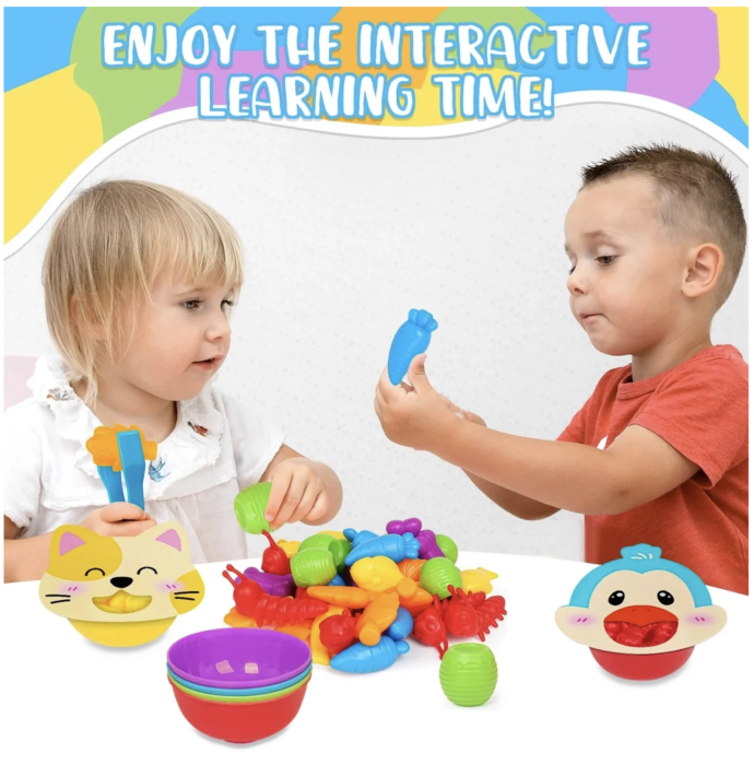 Joc Montessori de sortare culori cu piese silicon Hrana animalelor, 50 piese, 3 ani+ [8]