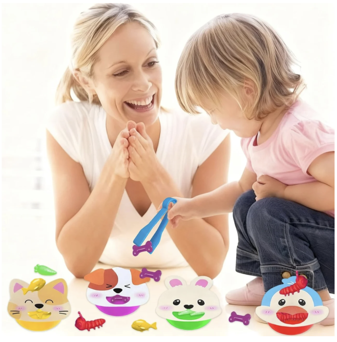 Joc Montessori de sortare culori cu piese silicon Hrana animalelor, 50 piese, 3 ani+ [6]