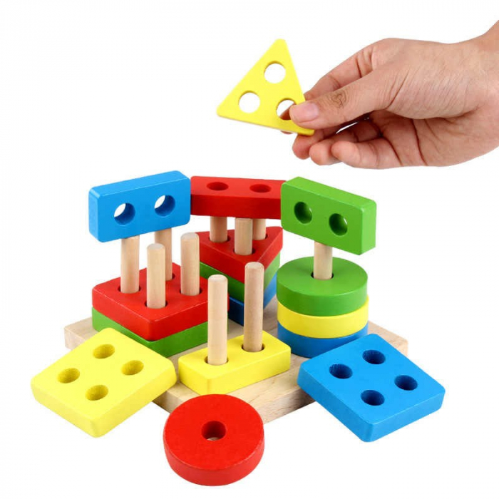 Joc Montessori din lemn Coloane Sortatoare Invata Formele Si Culorile Patrat - Krista® [1]