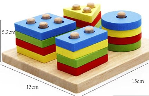 Joc Montessori din lemn Coloane Sortatoare Invata Formele Si Culorile Patrat - Krista® [4]