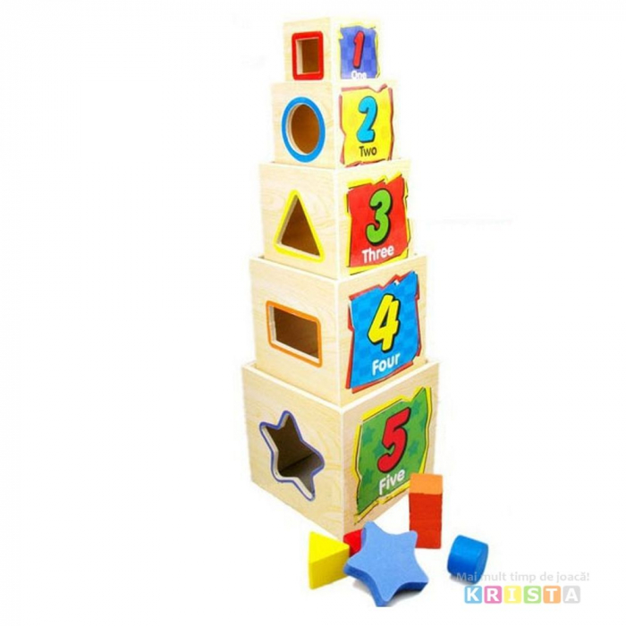 Joc Montessori Educativ Turnul 5 Din Lemn [4]