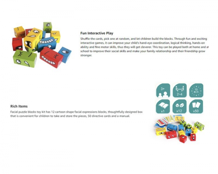 Joc Montessori Expresii faciale Emoji Cube in cutie metalica, 12 piese, din lemn [3]